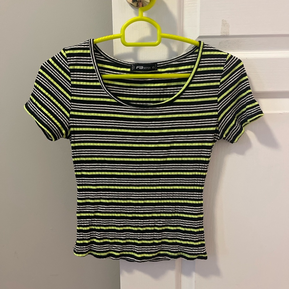 Striped Black and Yellow Short Sleeve Top